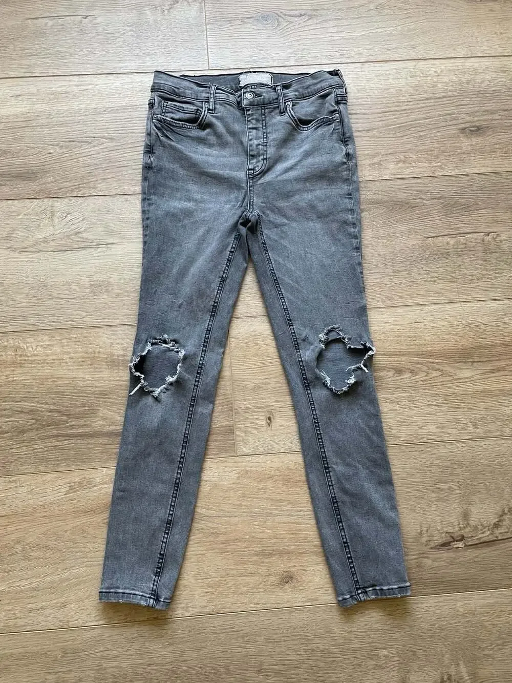Free People High Rise Busted Knee Skinny Jeans Gray Distressed Women’s 27R